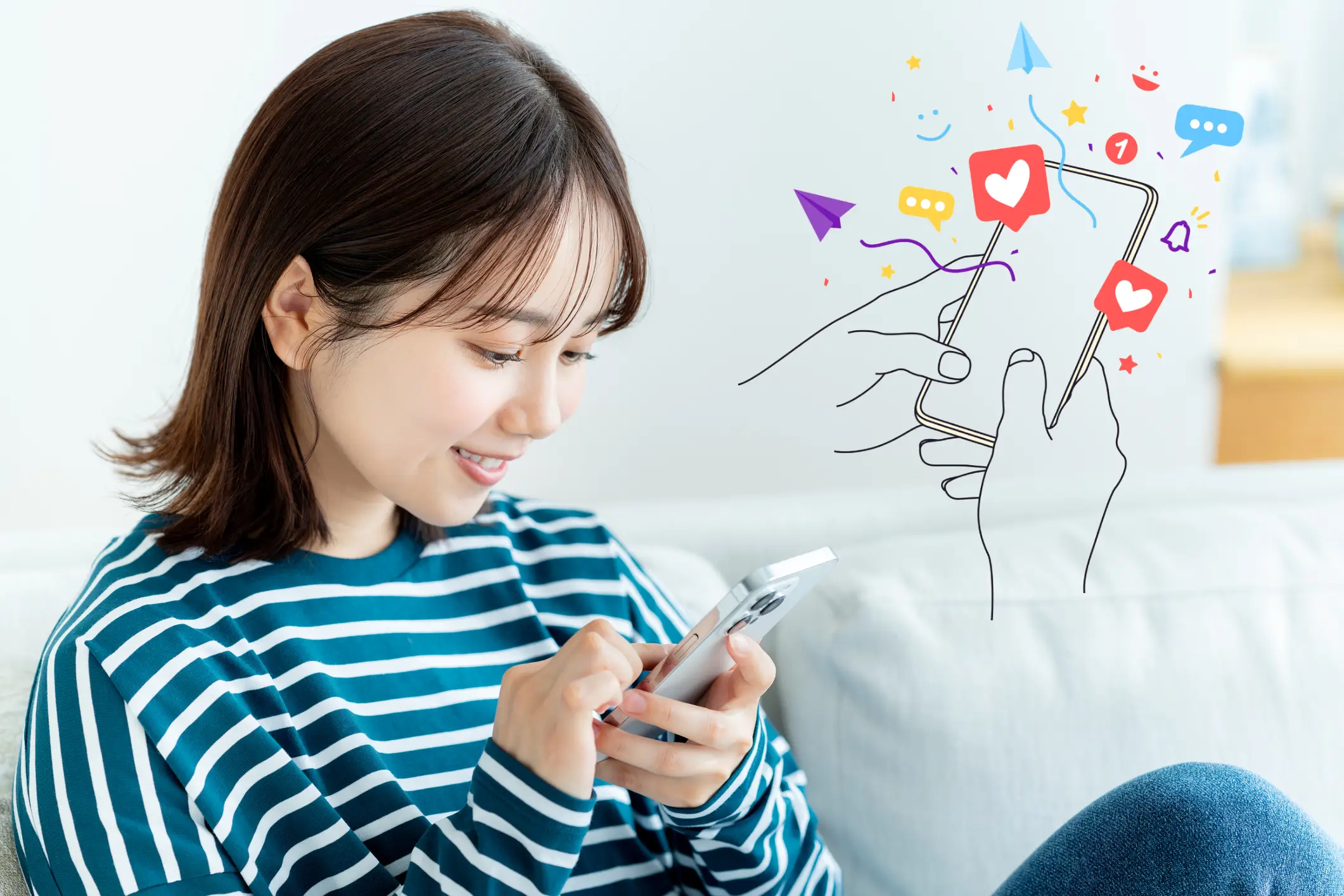 SNSに投稿する女性の画像